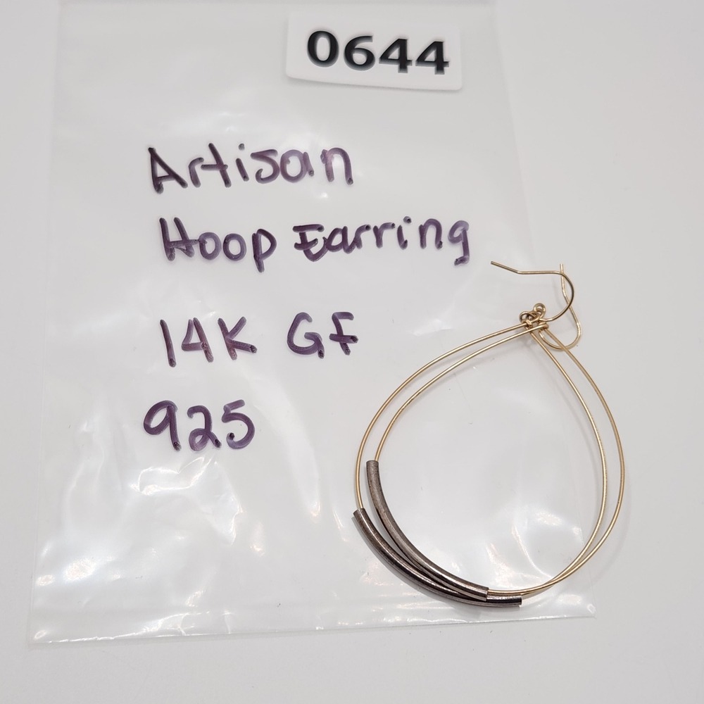 Boho 14k Gold Filled 925 Sterling Silver Teardrop Mixed Metal Hoops Artisan Made - Picture 9 of 10